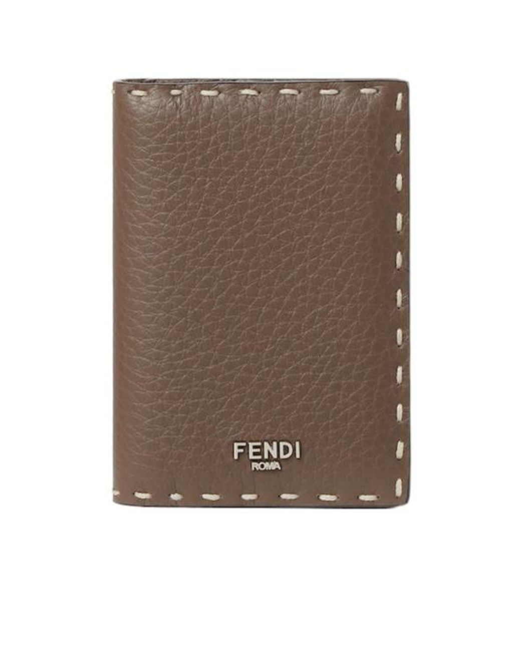 Fendi Brown Logo Plaque Bifold Card Holder for men