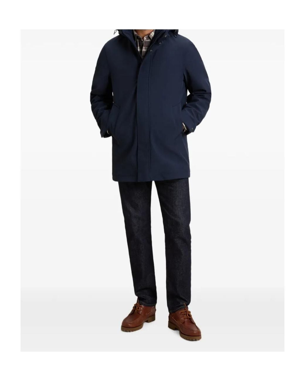 Woolrich Blue Barrow Hooded Coat for men