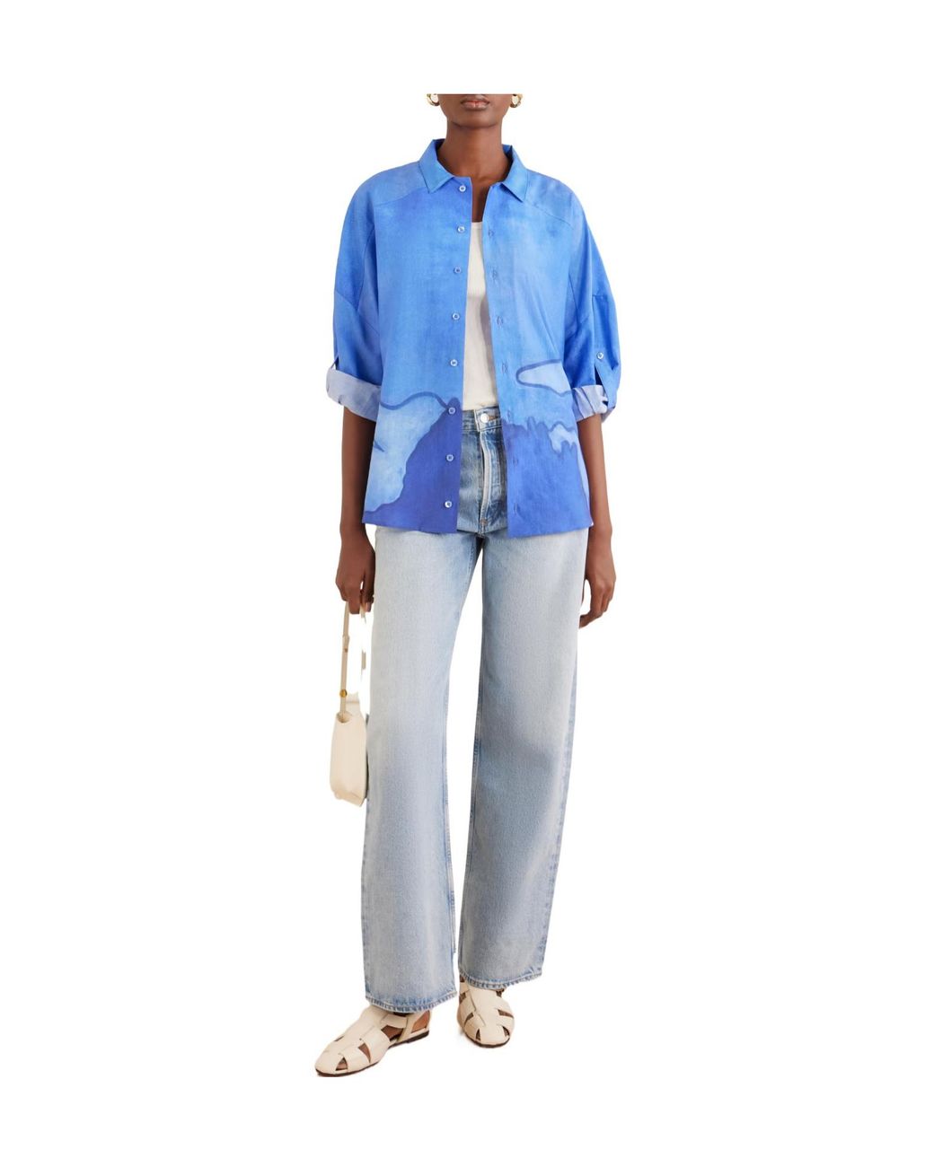 Donde Esteban Blue Printed Silk Shirt