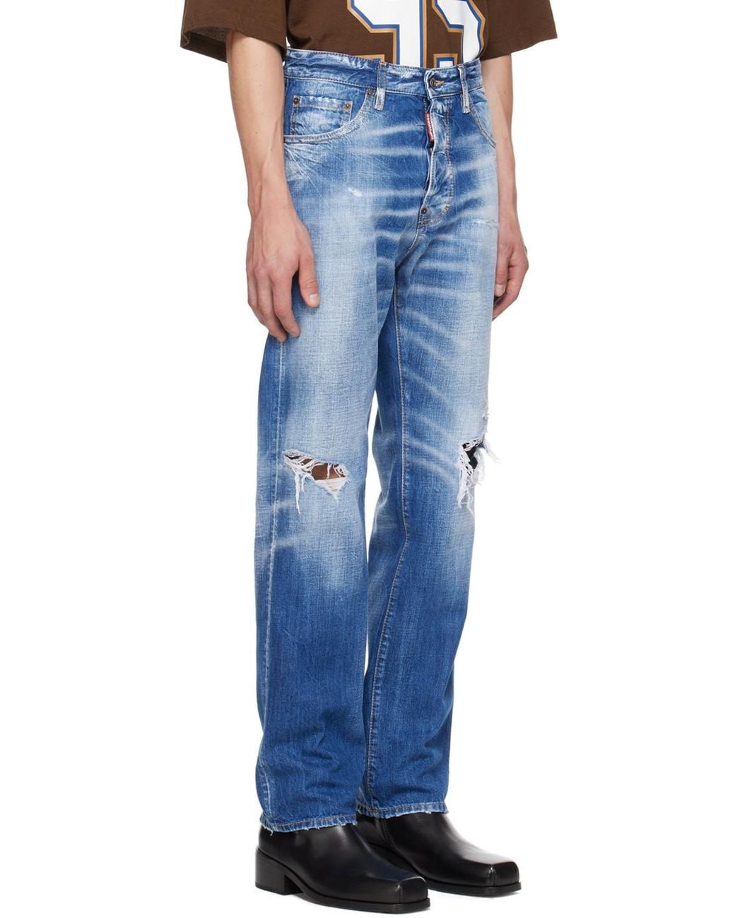 DSquared² Blue Distressed Straight-Leg Jeans for men