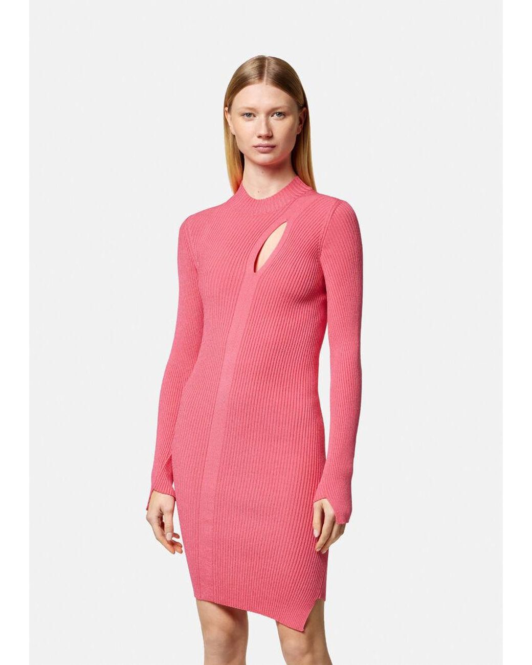 Pink Slashed Pocket Versace Ribbed-Knit Slashed Minidress in Pink | Lyst