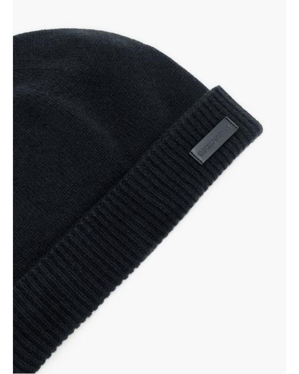 Emporio Armani Blue Logo Patch Beanie Hat for men
