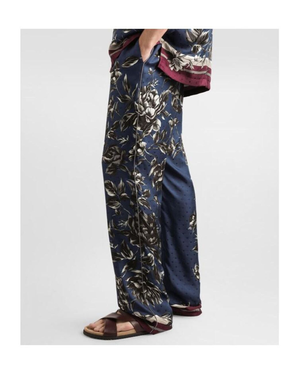 Dolce & Gabbana Blue Peony-Printed Vanity Twill Trousers for men