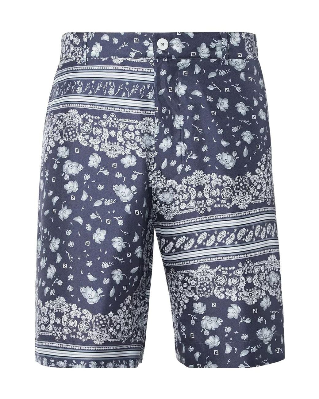 Fendi Blue Bandana Printed Bermuda Shorts for men
