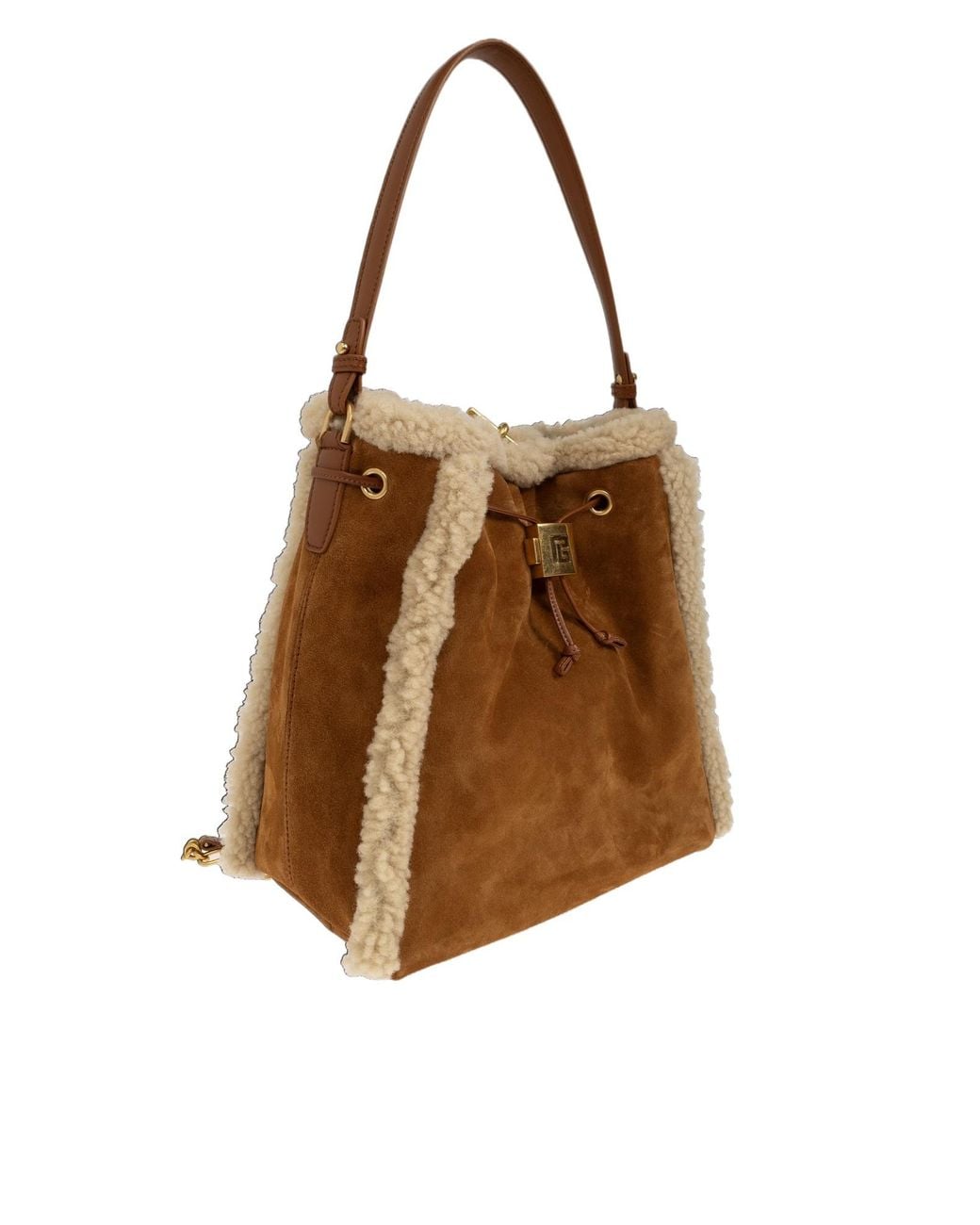 Balmain Brown Logo Plaque Drawstring Backpack