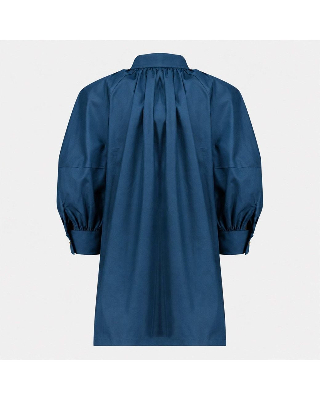 Max Mara Blue Gathered Poplin Shirt Dress