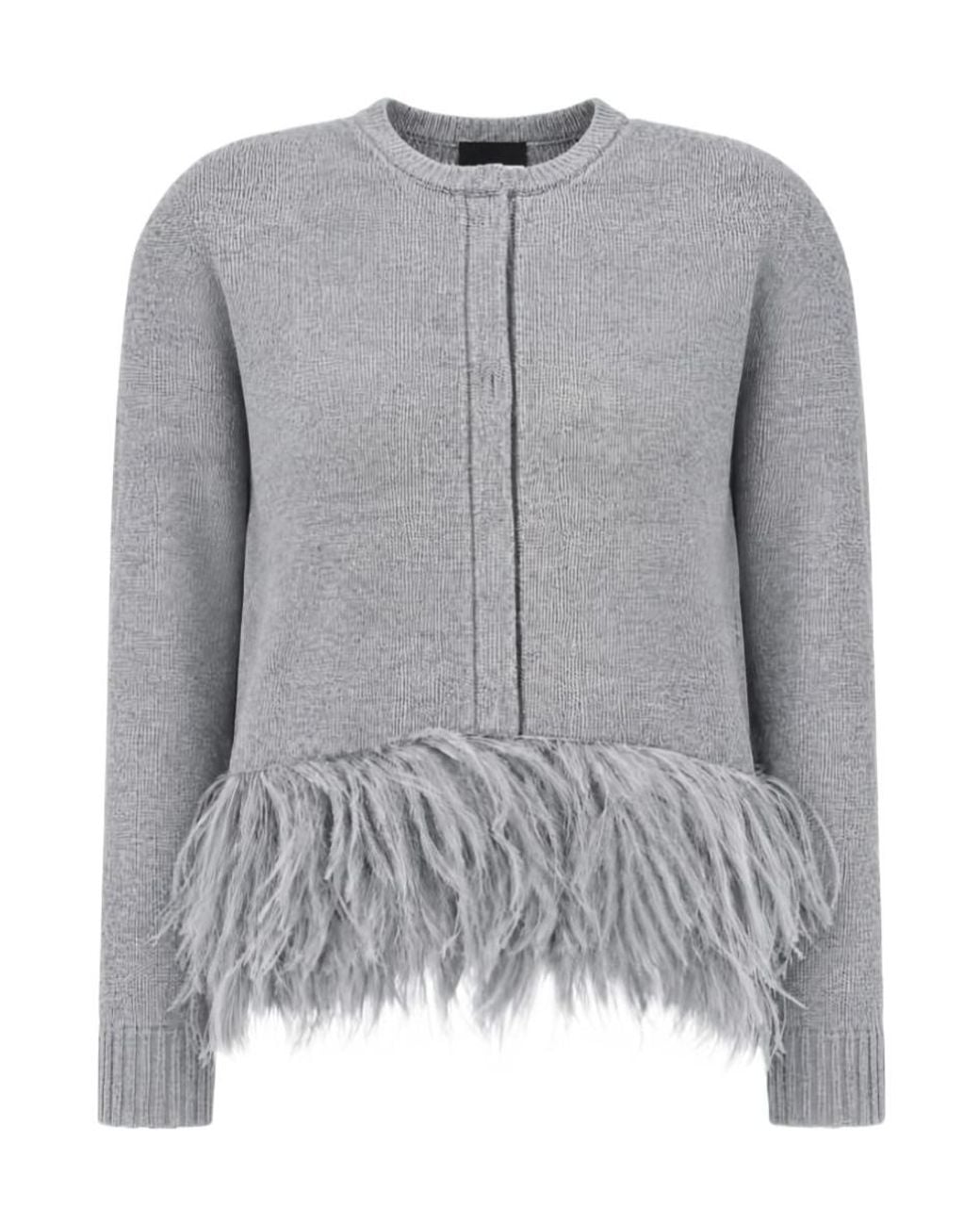 Fabiana Filippi Gray Feather-Trimmed Cardigan