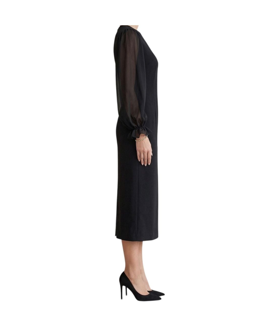 Dolce & Gabbana Black Puff Sleeved Midi Dress