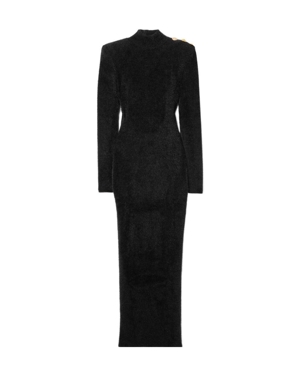 Balmain Black Button-Embellished Long-Sleeve Dress
