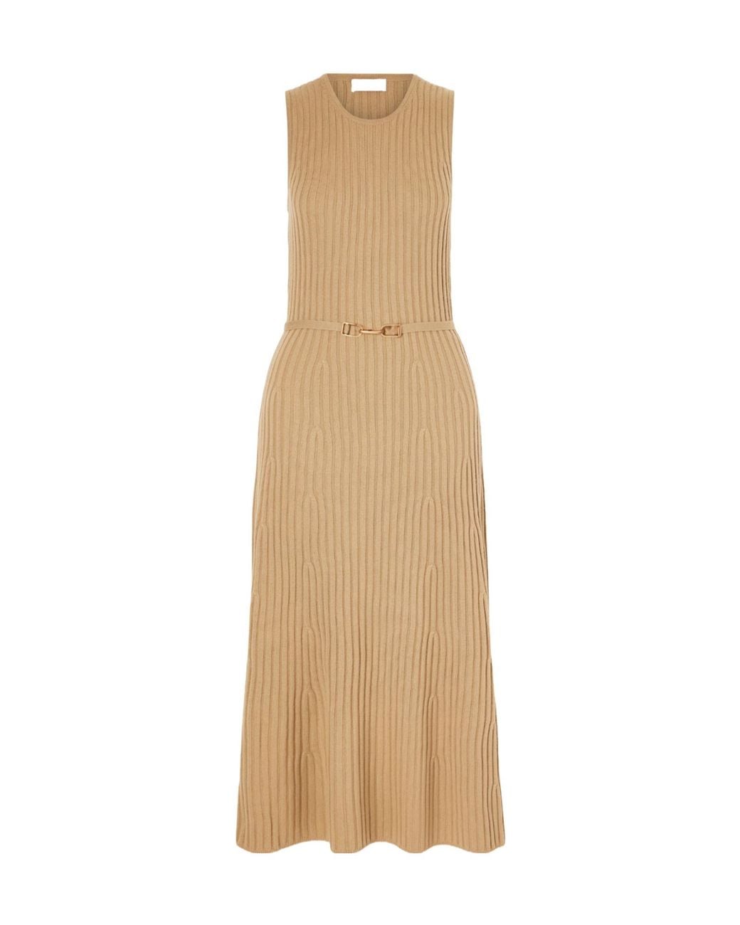 Gabriela Hearst Natural Meier Belted Ribbed Wool And Cashmere Midi Dress