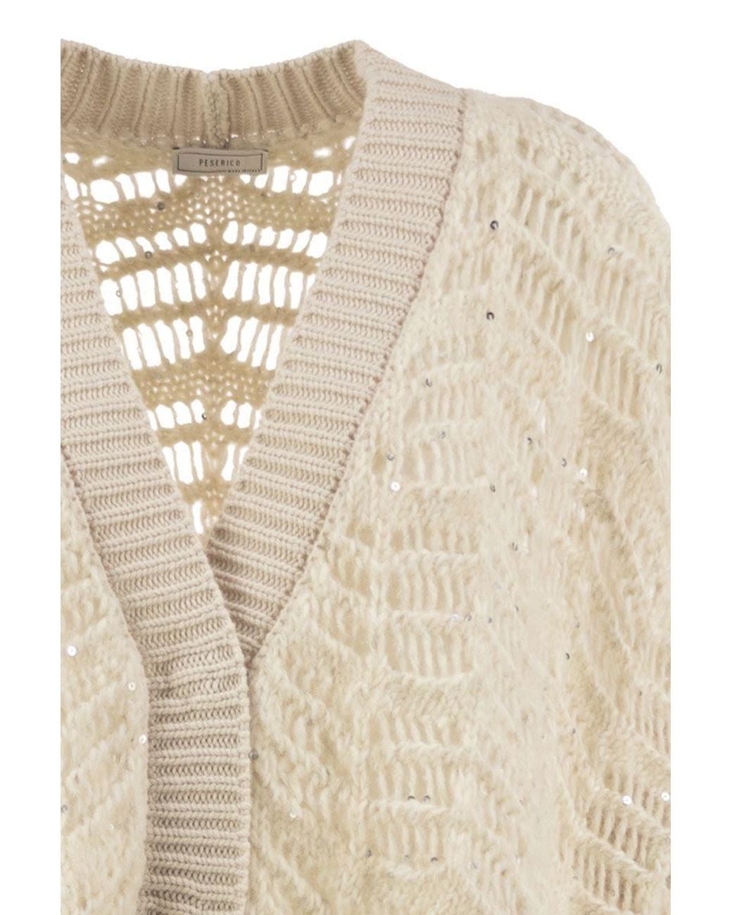 Peserico Natural Ribbed V-Neck Knit Top
