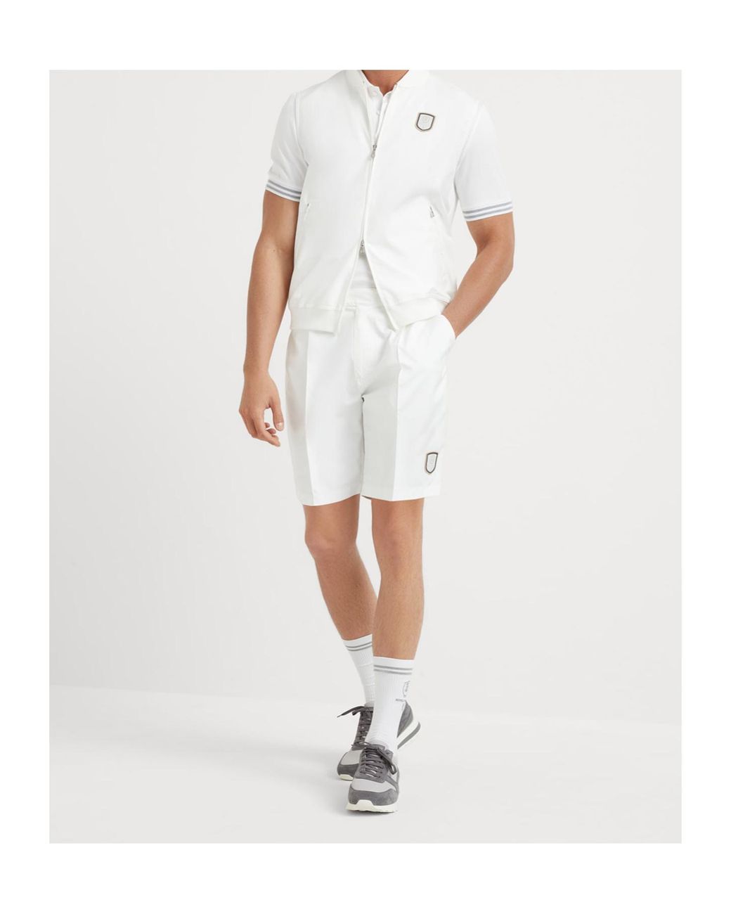 Brunello Cucinelli White Logo Patch Bermuda Shorts for men