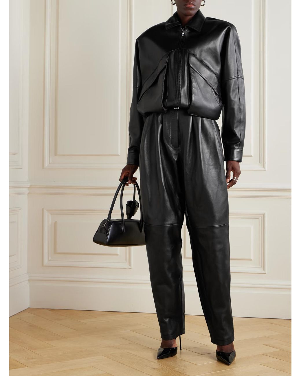 Magda Butrym Black Lace-Up Leather Casual Pants