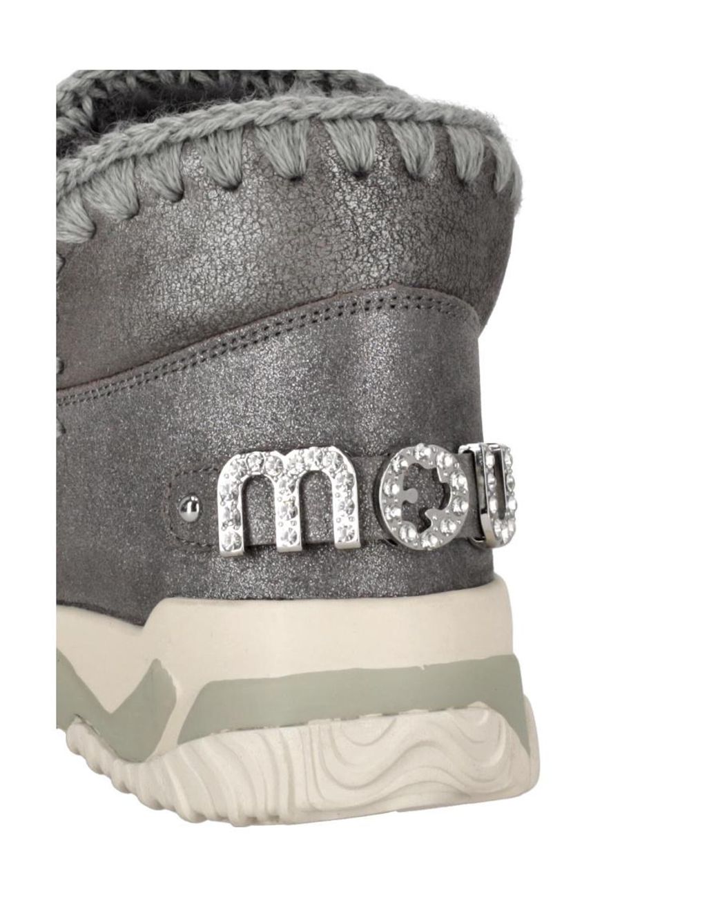 Mou Gray Logo Details Round-Head Short Boots
