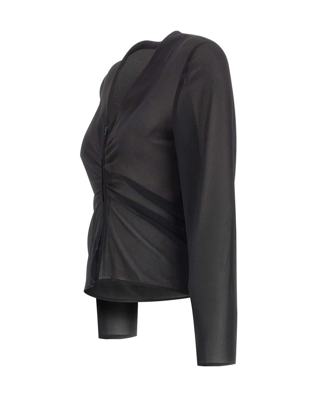 MM6 by Maison Margiela Black Gathered Chiffon V-Neck Top