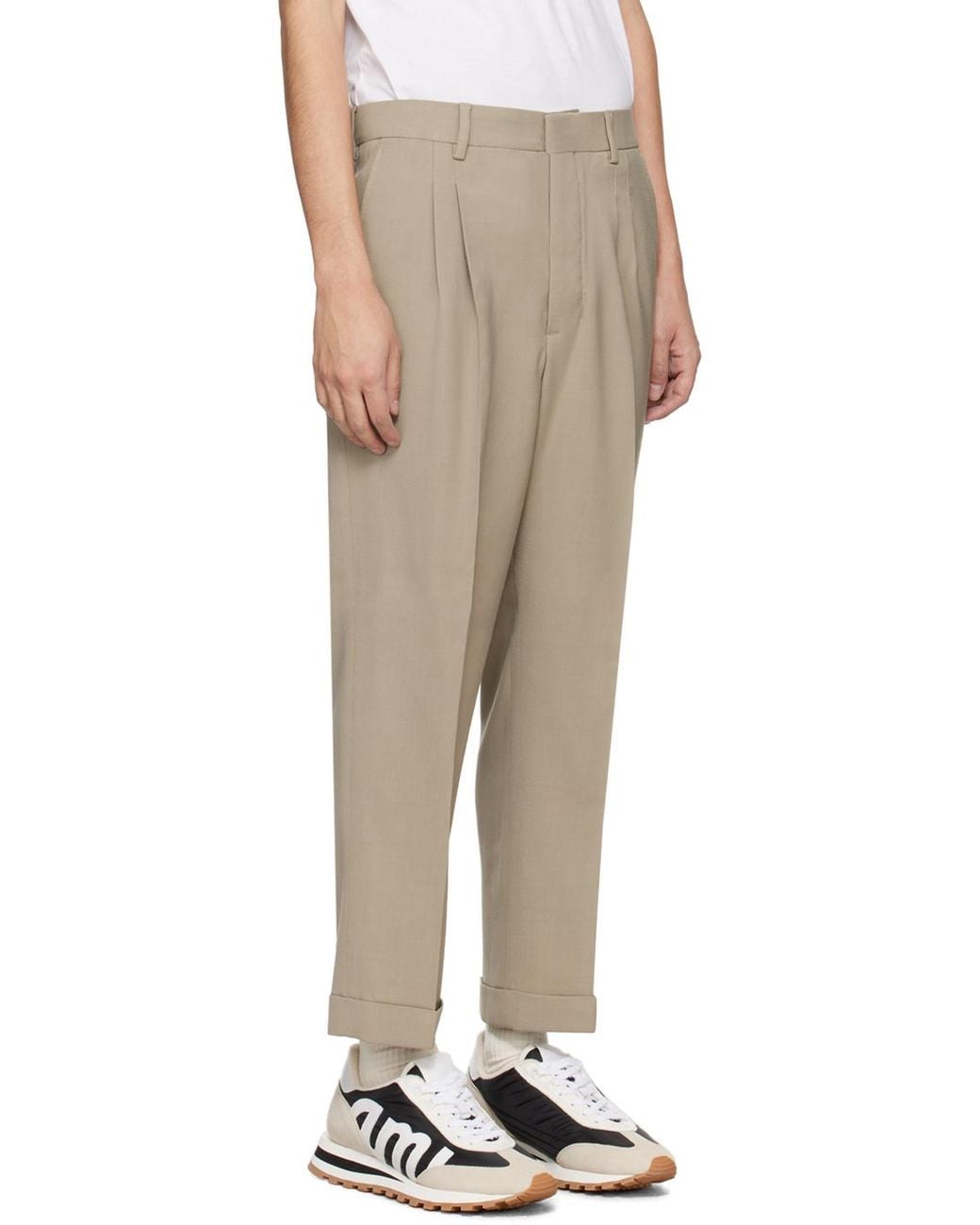 AMI Natural Pleat Detailed Tapered Trousers for men