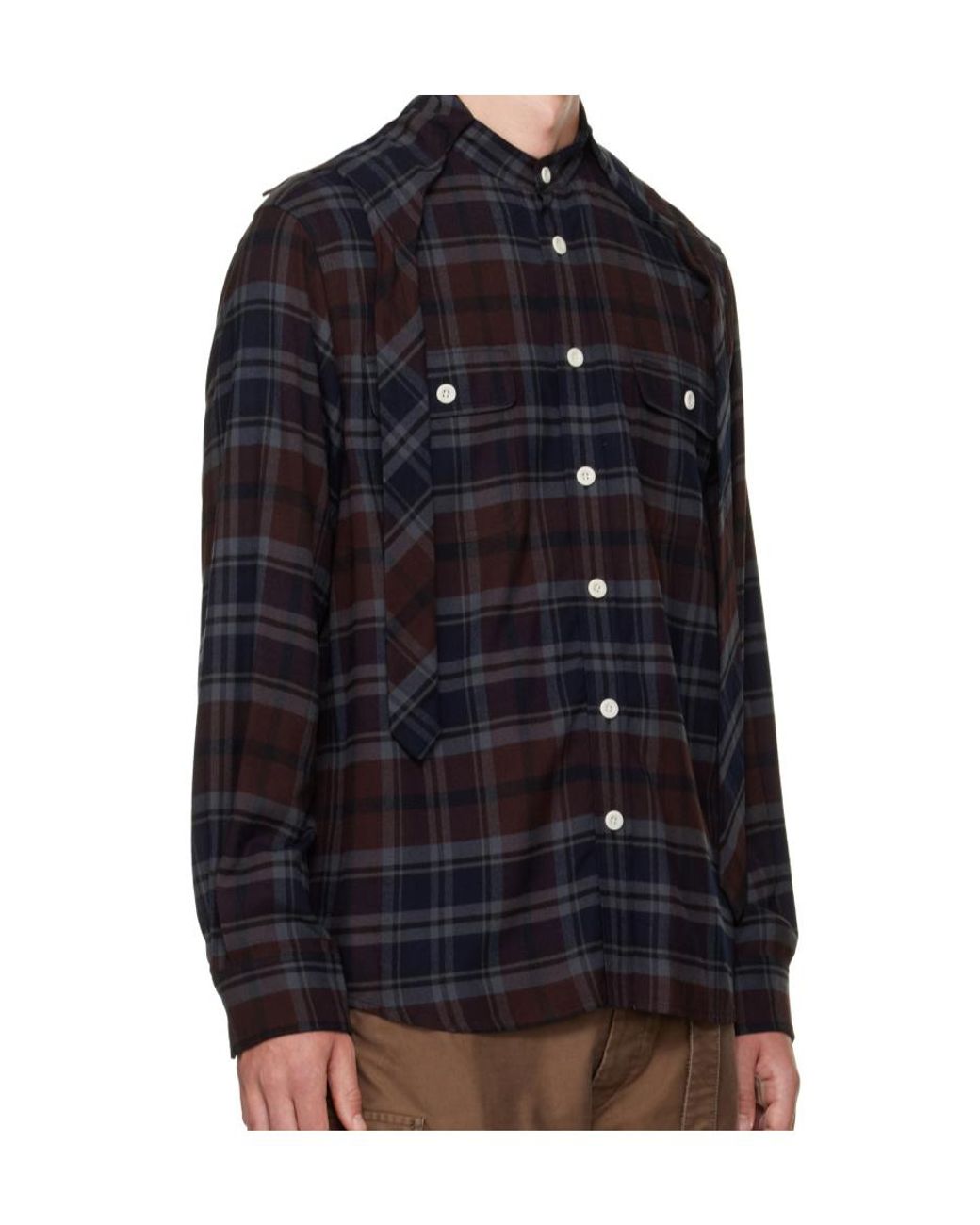 Sacai Blue Draped Plaid Shirt