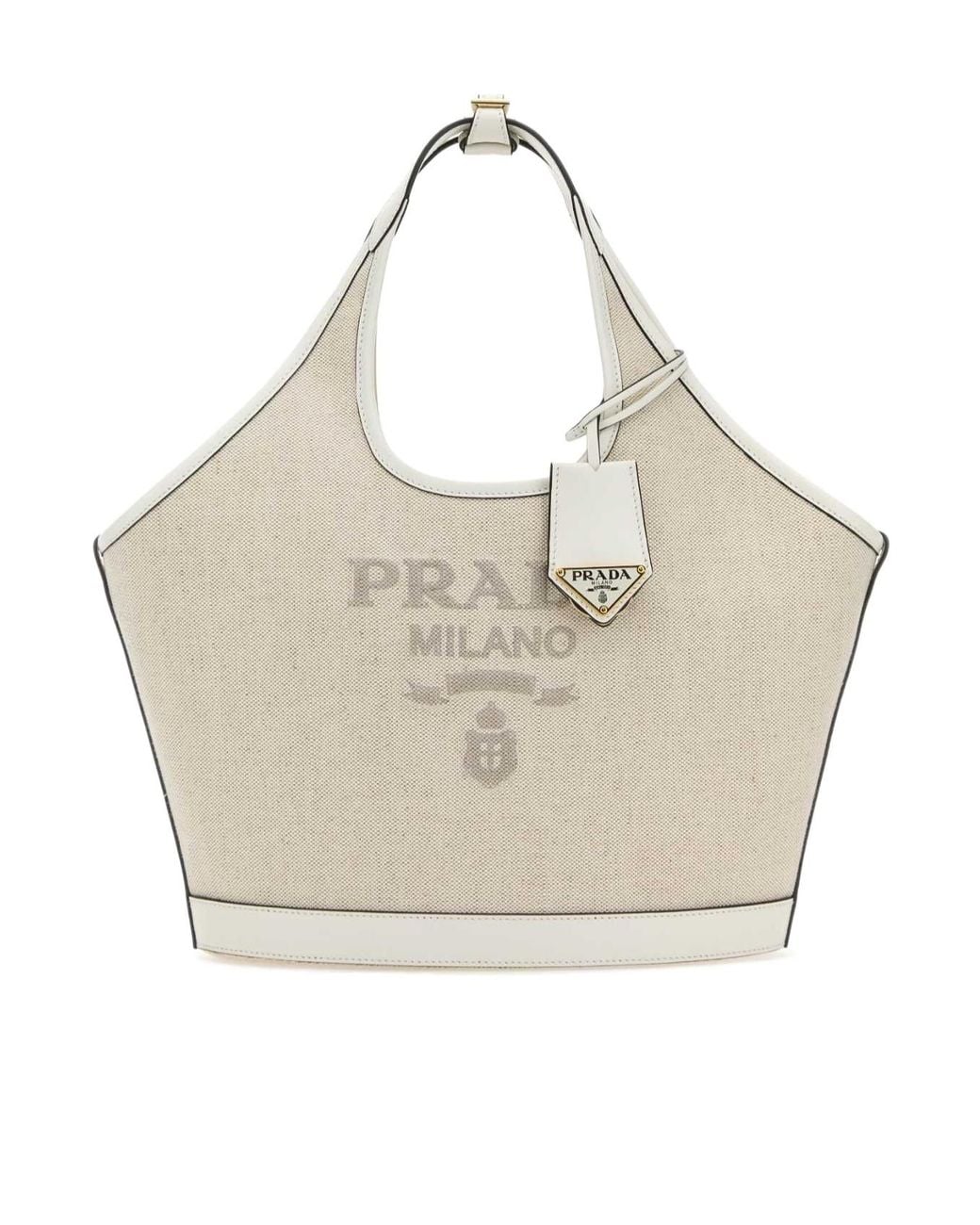Prada Natural Logo Printed Medium Top Handle Bag
