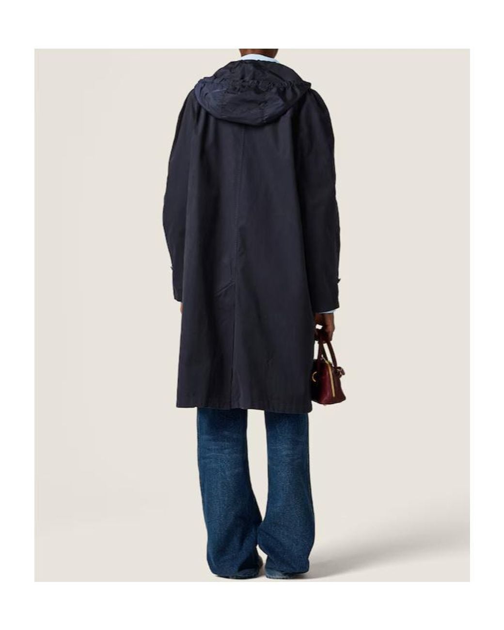 Miu Miu Blue Single-Breasted Washed Gabardine Coat