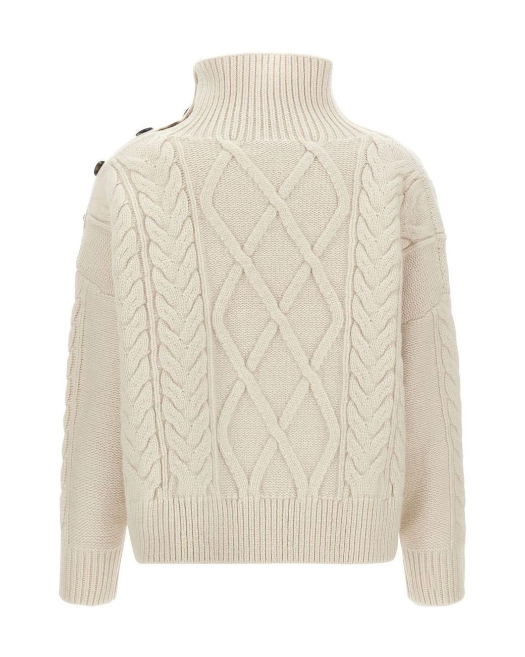 Yves Salomon White Cable-Knit Buttoned Sweater