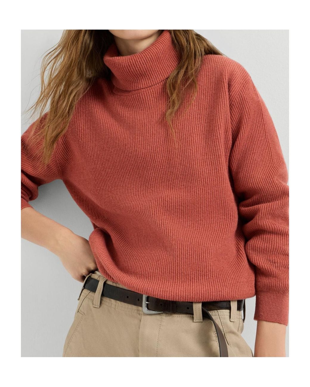 Brunello Cucinelli Red Cashmere English Rib Turtleneck Sweater With Monili