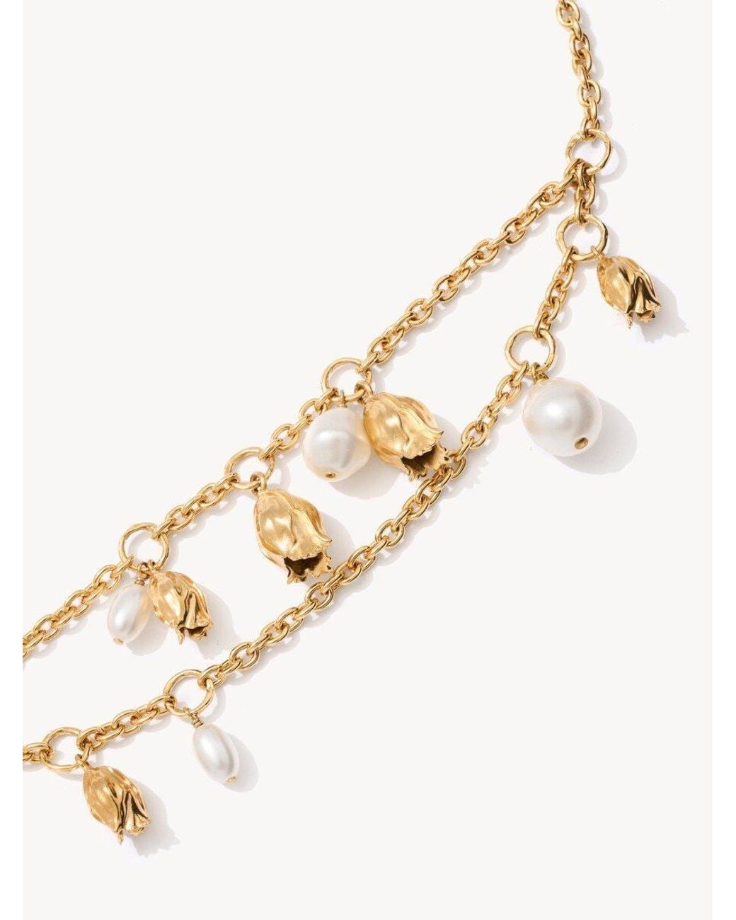 Chloé Metallic Chloé Tulip Detailed Chain Necklace