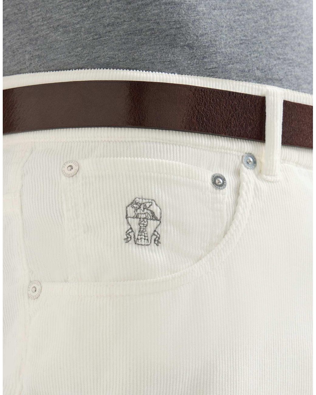 Brunello Cucinelli White Five-Pocket Italian Fit Trousers for men
