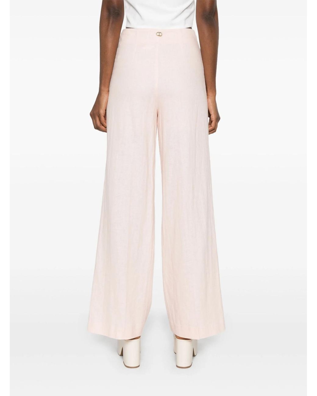 Twinset Pink Floral Embroidered Pressed Crease Trousers