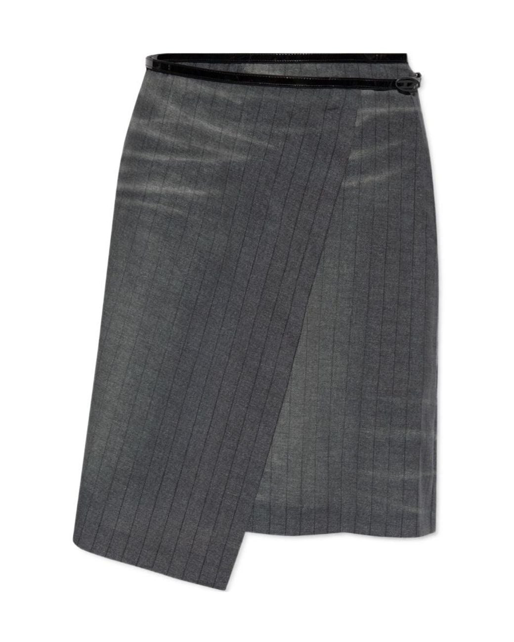 DIESEL Gray Stripe Patterned Asymmetric Wrap Skirt