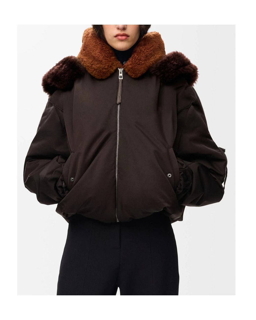 Loewe Brown Shearling-Trim Zip-Up Bomber Jacket