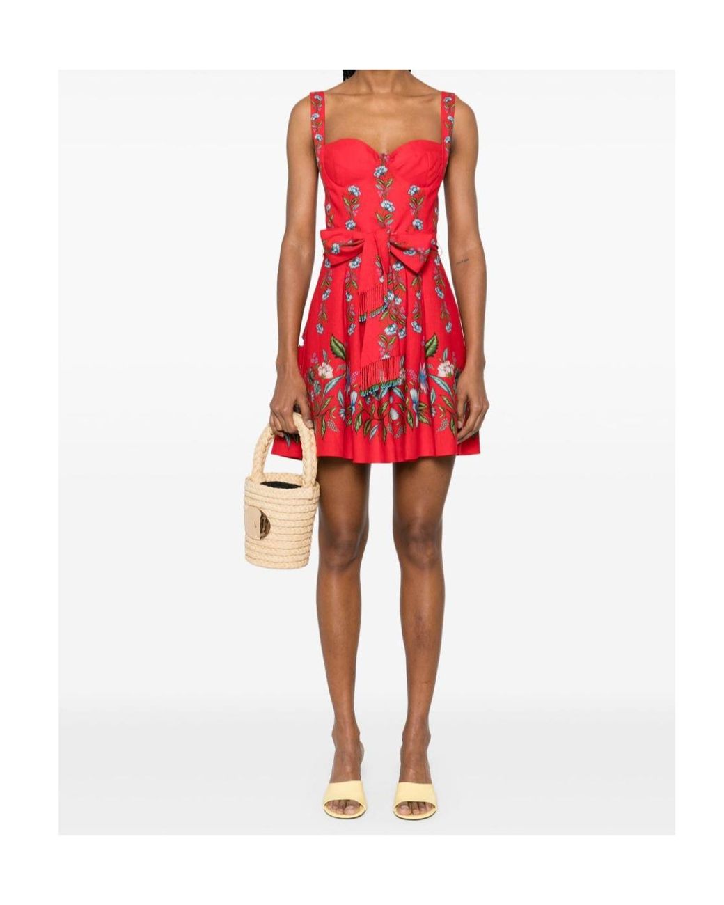 Farm Rio Red Sleeveless Drawstring Mini Dress