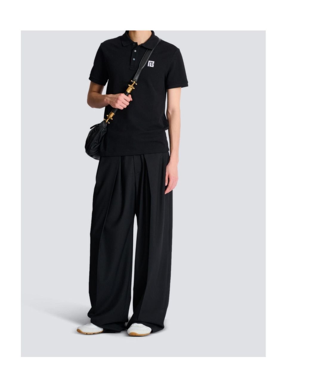 Balmain Black Embroidered Cotton Polo for men