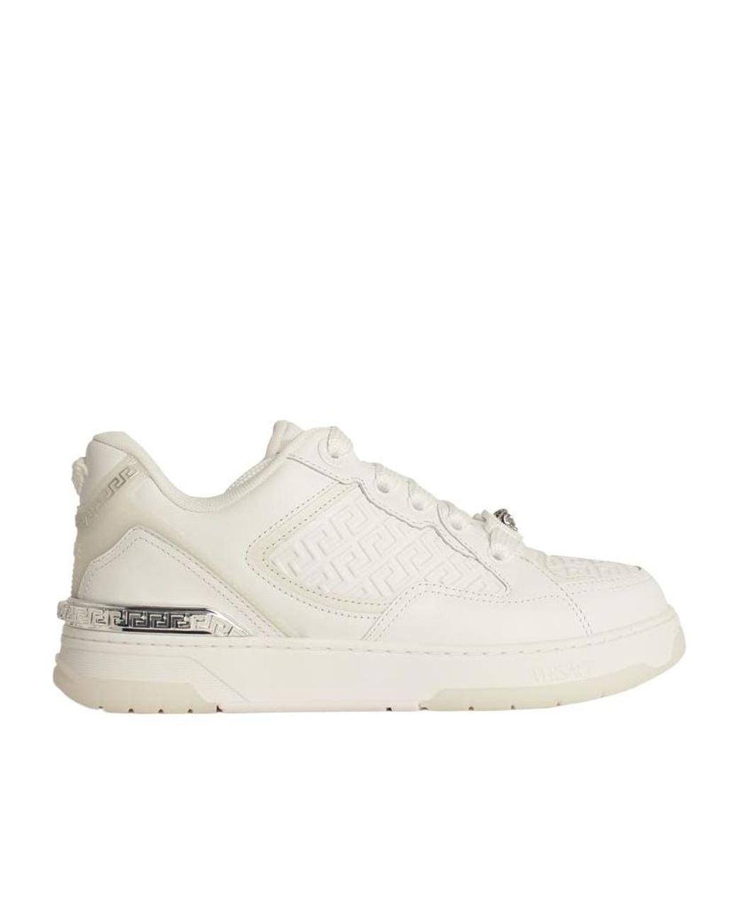Versace White Logo-Embossed Low-Top Sneakers for men
