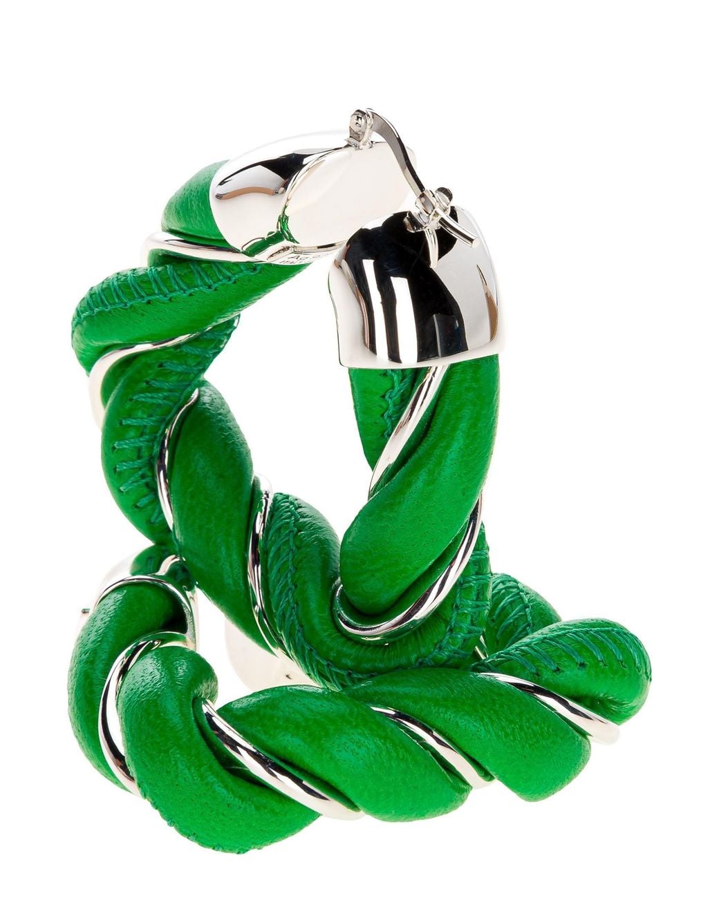 Bottega Veneta Green Woven Hoop Earrings