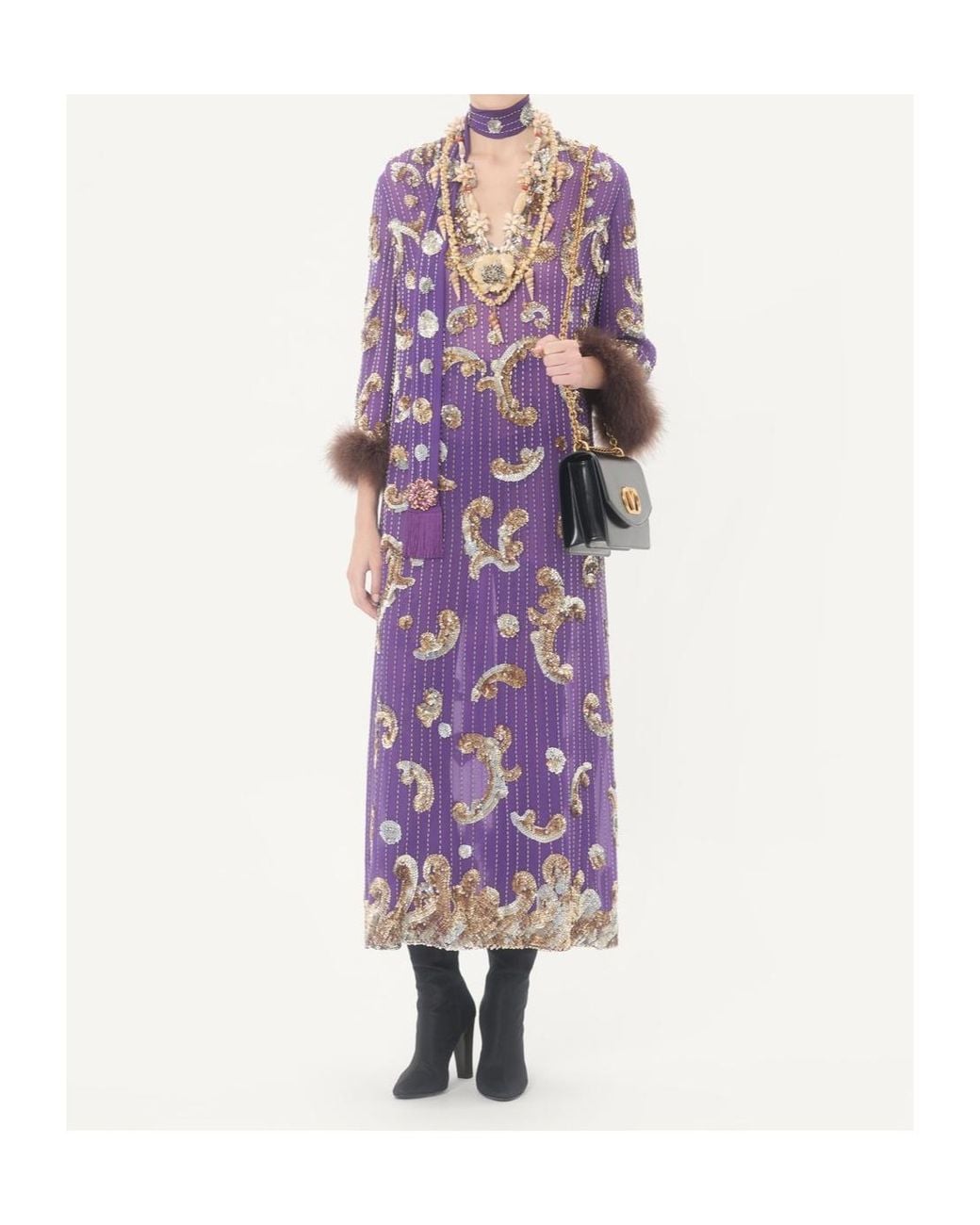 Valentino Purple Embroidered Chiffon Dress With Feathers