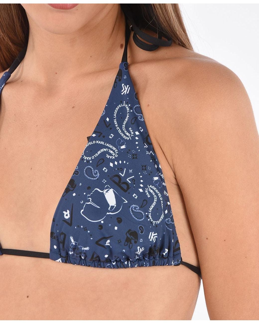 Karl Lagerfeld Blue Printed Triangle Bikini Top