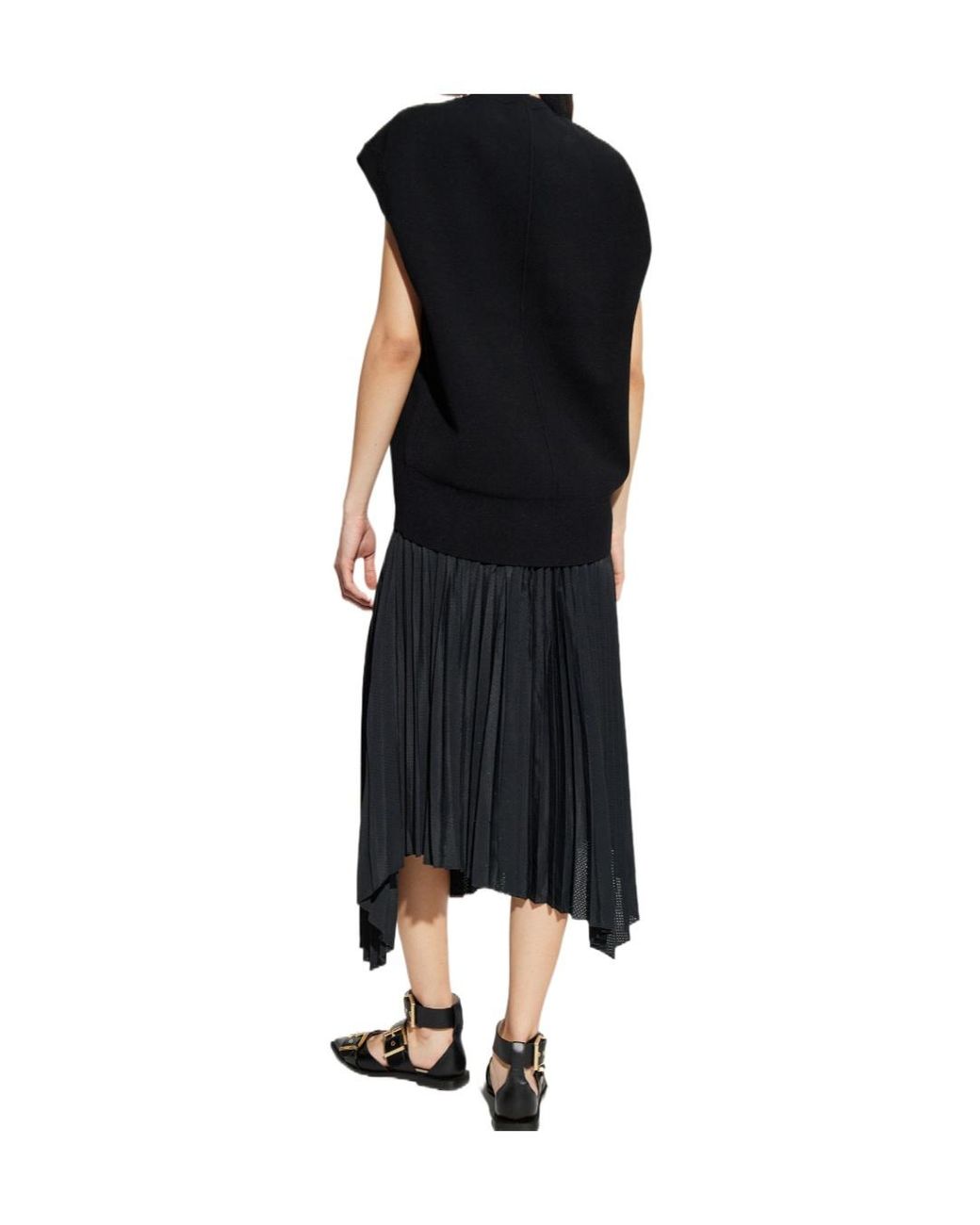 AllSaints Black Pleated Midi Dress