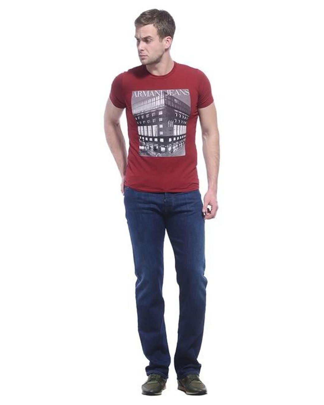 Armani Jeans Red Logo Detail T-Shirt for men
