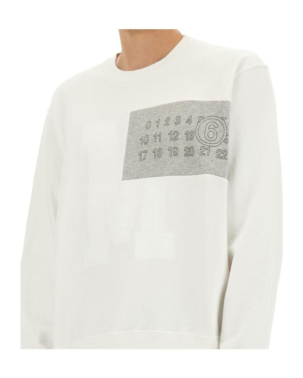 MM6 by Maison Margiela White Logo Detailed Crewneck Sweatshirt for men