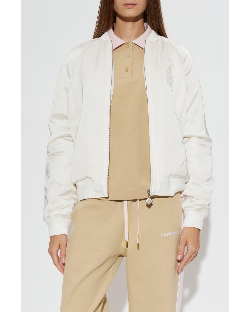 Casablanca White Embroidered Satin Bomber Jacket