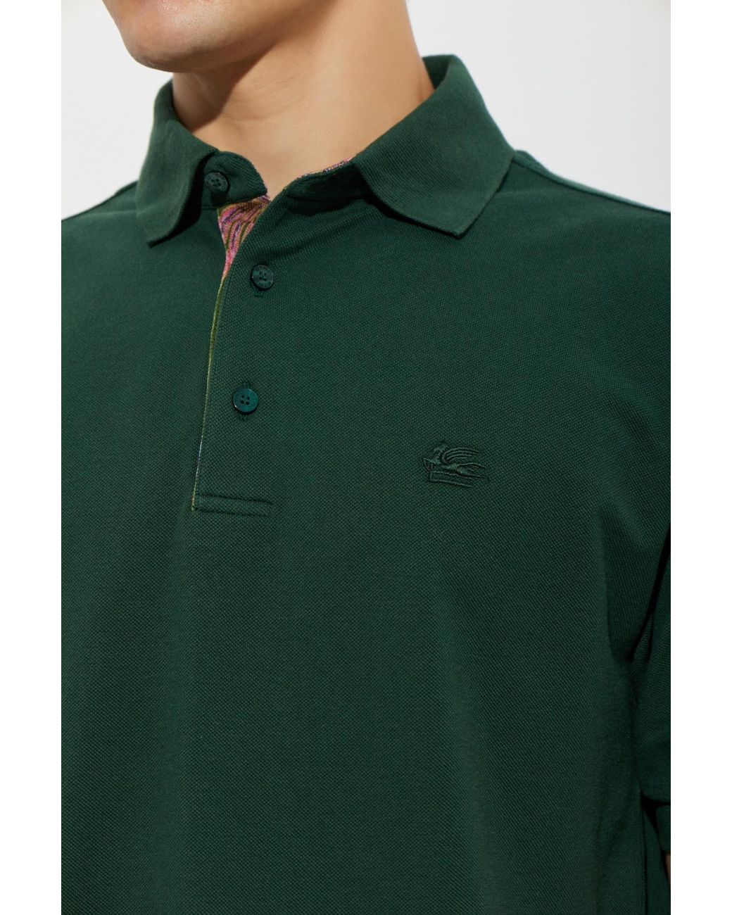 Etro Green Logo-Embroidered Polo Shirt for men