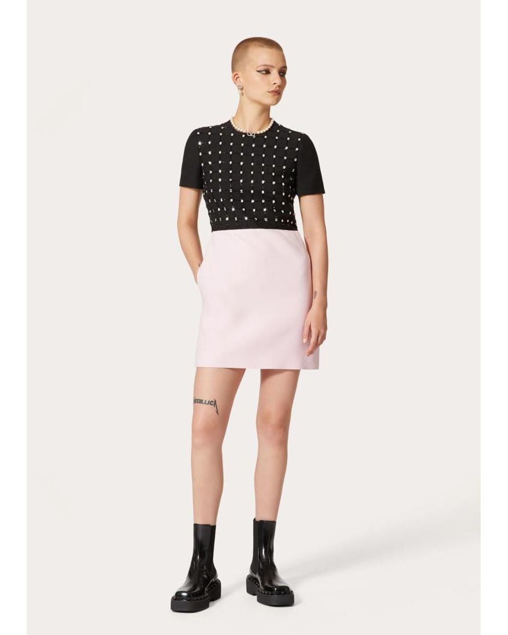 Valentino Black Embroidered Crepe Couture Short Dress