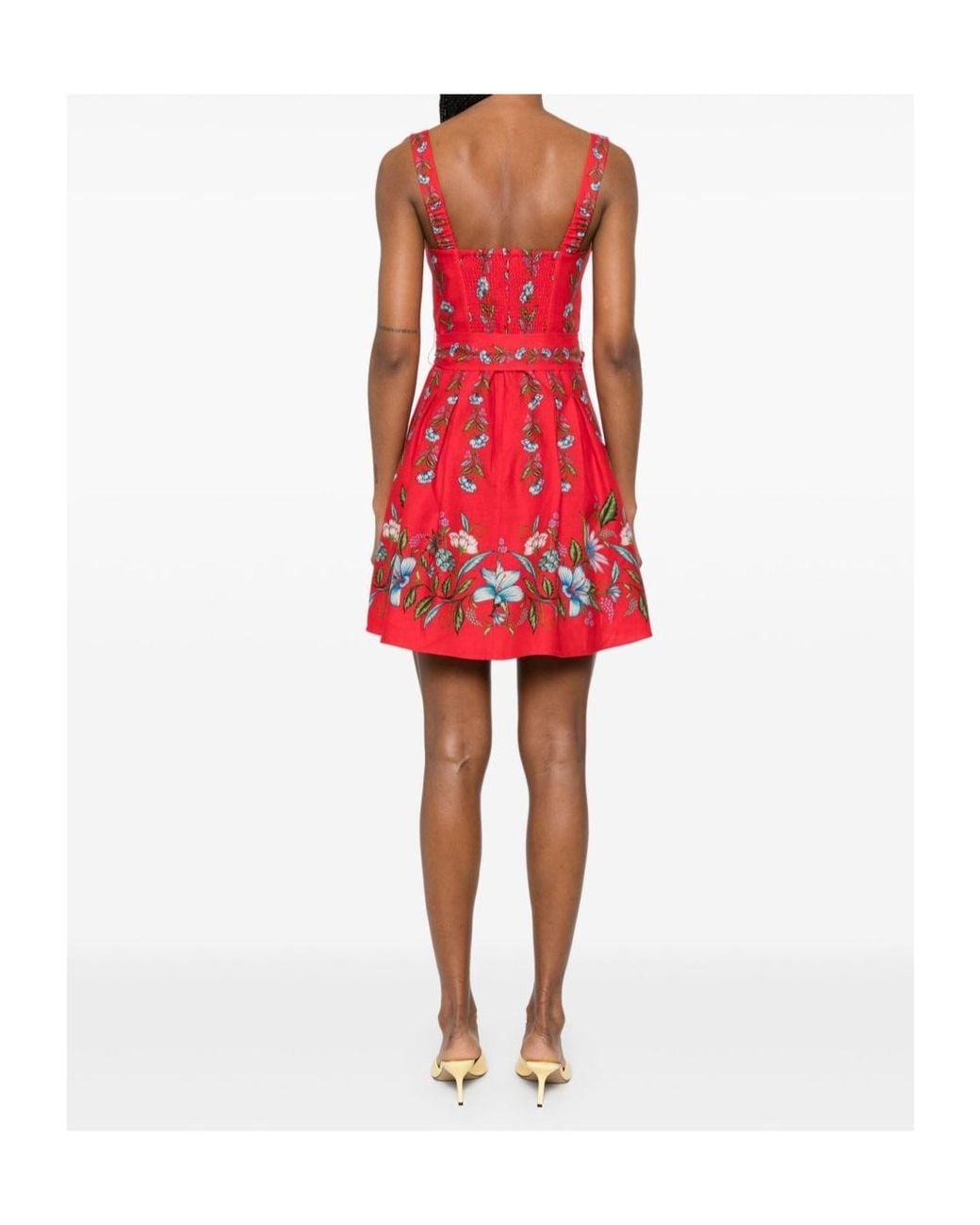 Farm Rio Red Sleeveless Drawstring Mini Dress