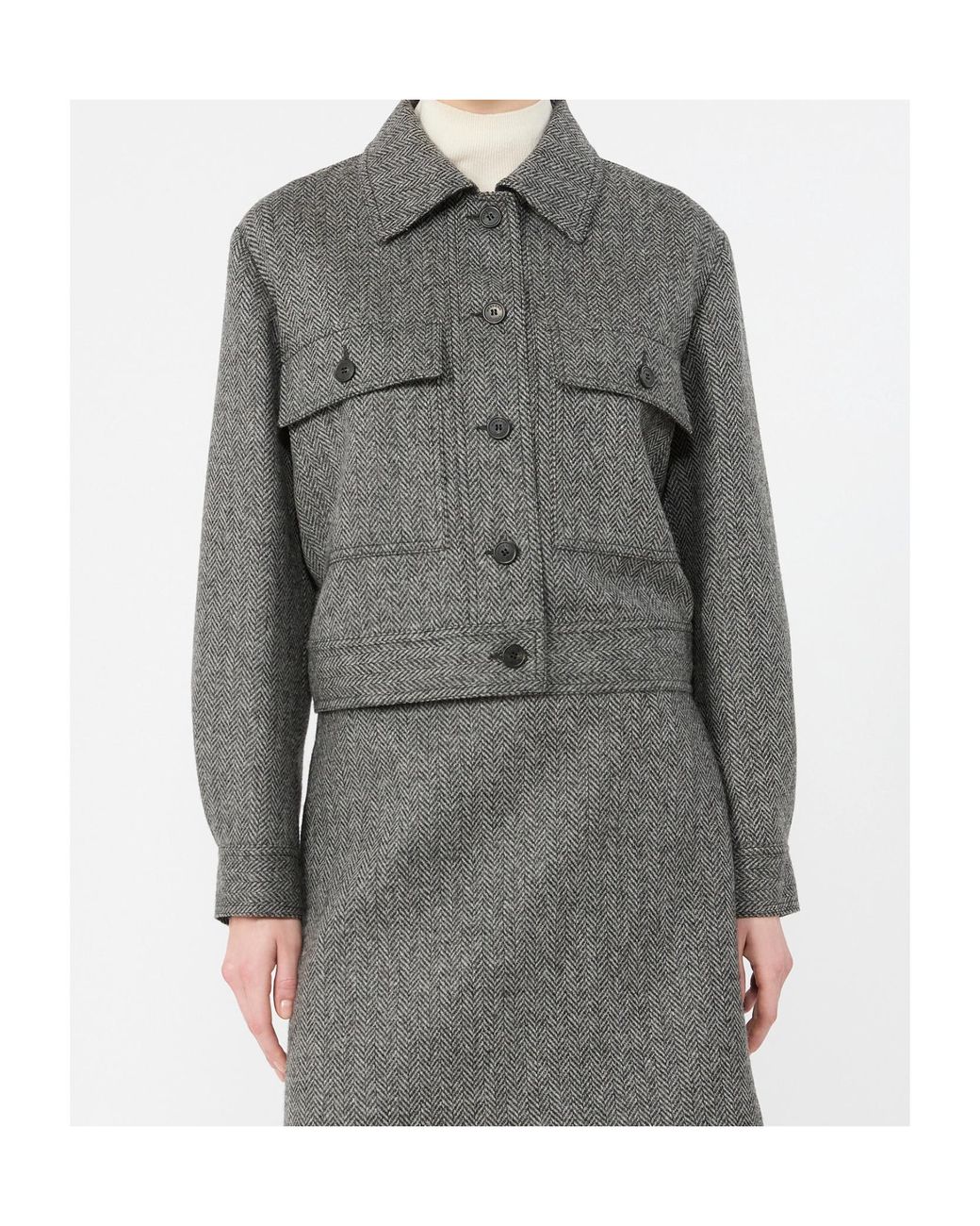 Weekend by Maxmara Gray Chevron Collared Jacket