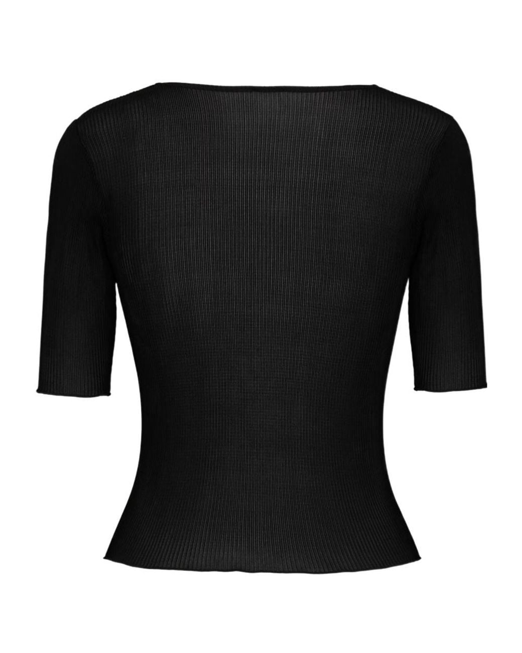 Saint Laurent Black Guipure Ribbed Top