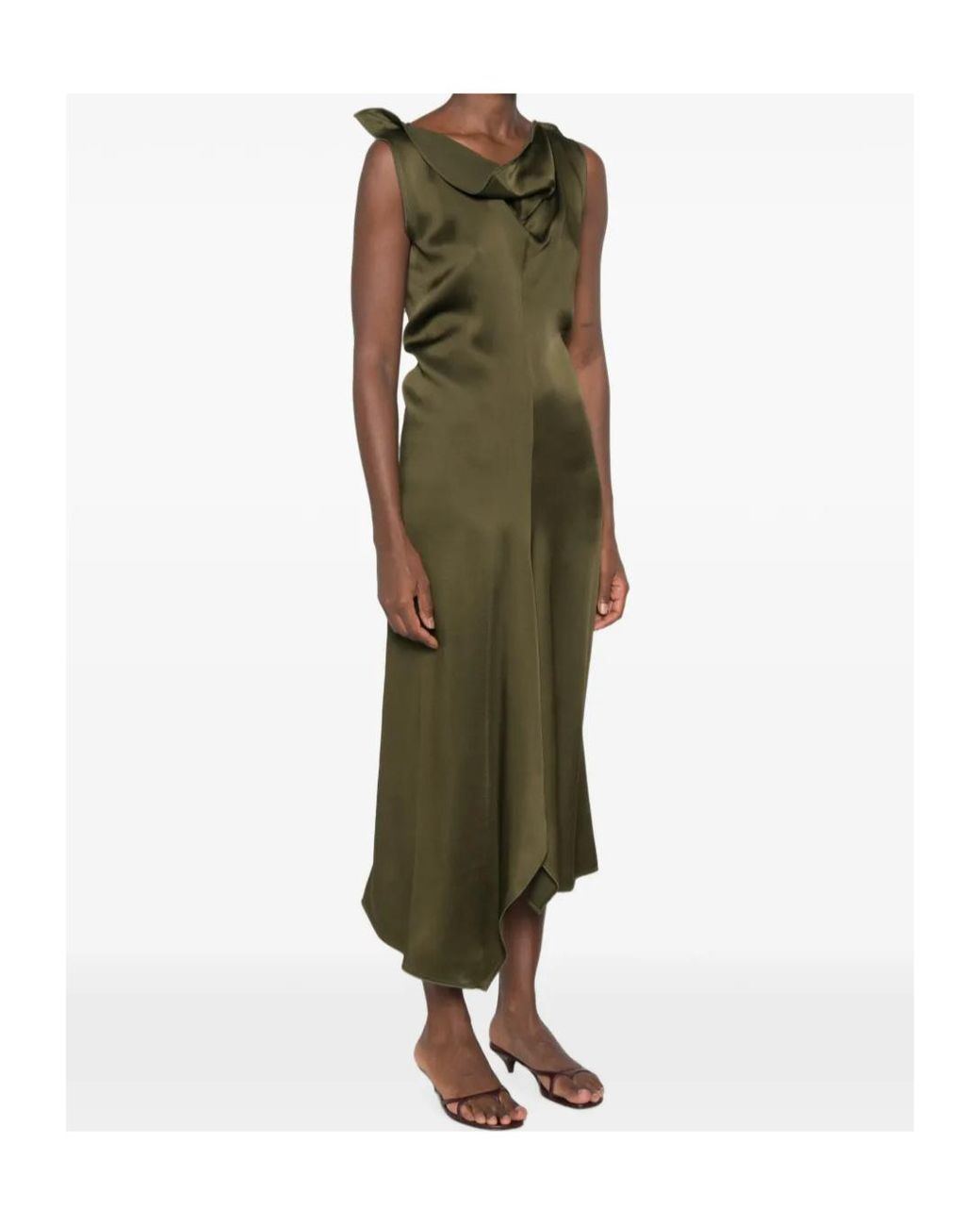 Victoria Beckham Green Ruffled Asymmetric Dress