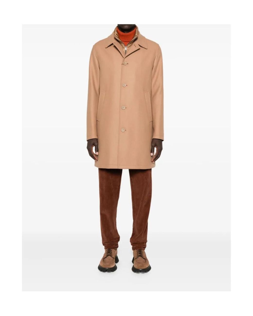 Herno Natural Button-Fastening Wool-Blend Coat for men