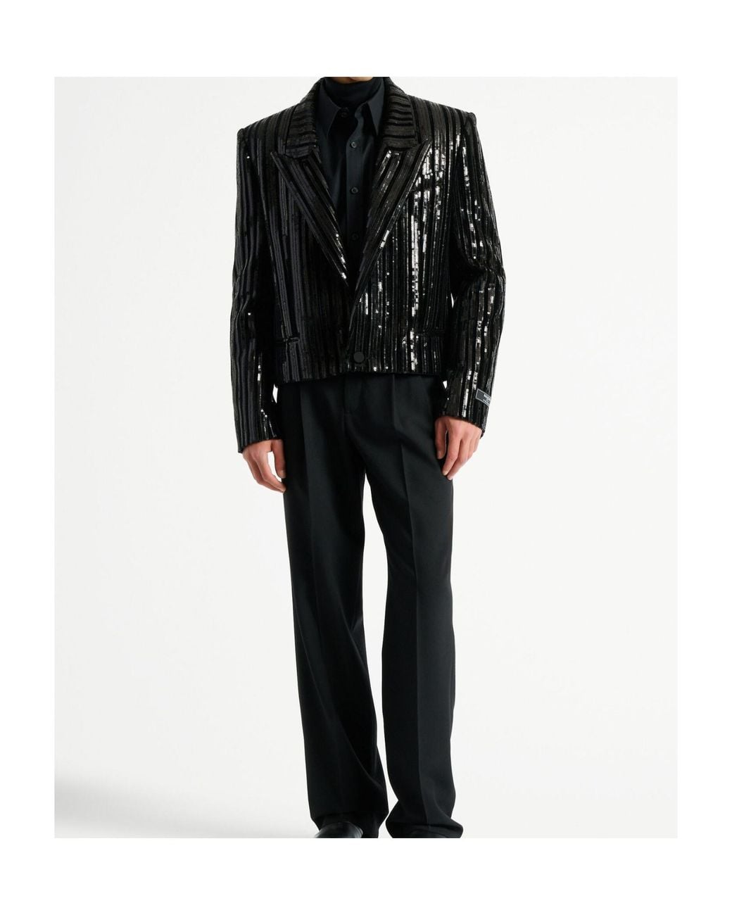 Balmain Black バルマン ストライプ スパンコール ブレザー for men