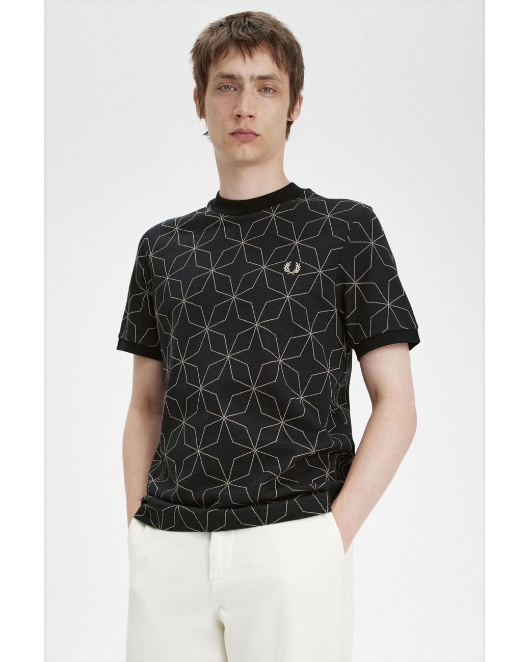 Fred Perry Black Geometric Pattern T-Shirt for men