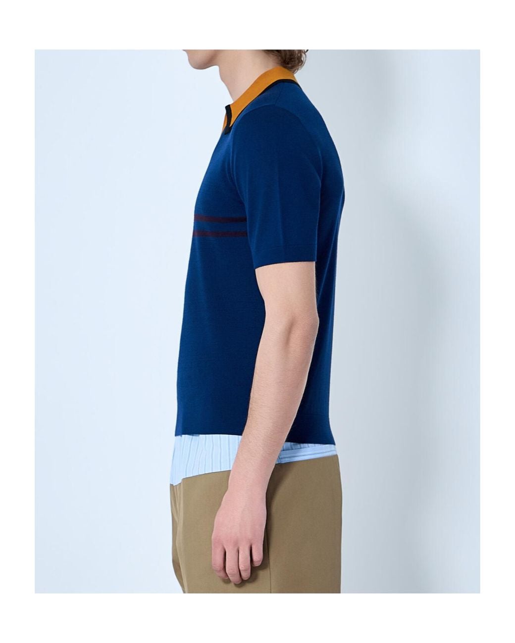 Dries Van Noten Blue Striped Collared Knitted Top for men